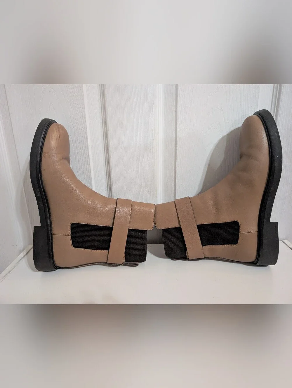 Tory Burch Womens Boots Double T Chelsea Brown Beige Ankle Leather Shoes Size 10